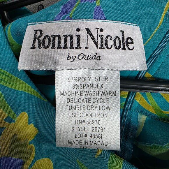 Womens Ronni Nicole By Ouida Sleeveless Floral Sheath Dress Teal Yellow Blue 12 - Picture 2 of 6